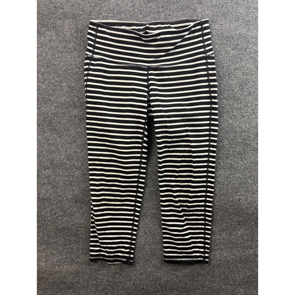 Athleta Leggings Womens S Black White Striped Cropped Mid Rise Yoga Pants